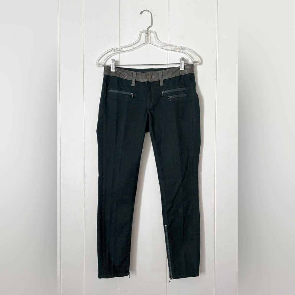Victoria Beckham Leather Waist Skinny Pants Sea Green Size 26 Italian Designer